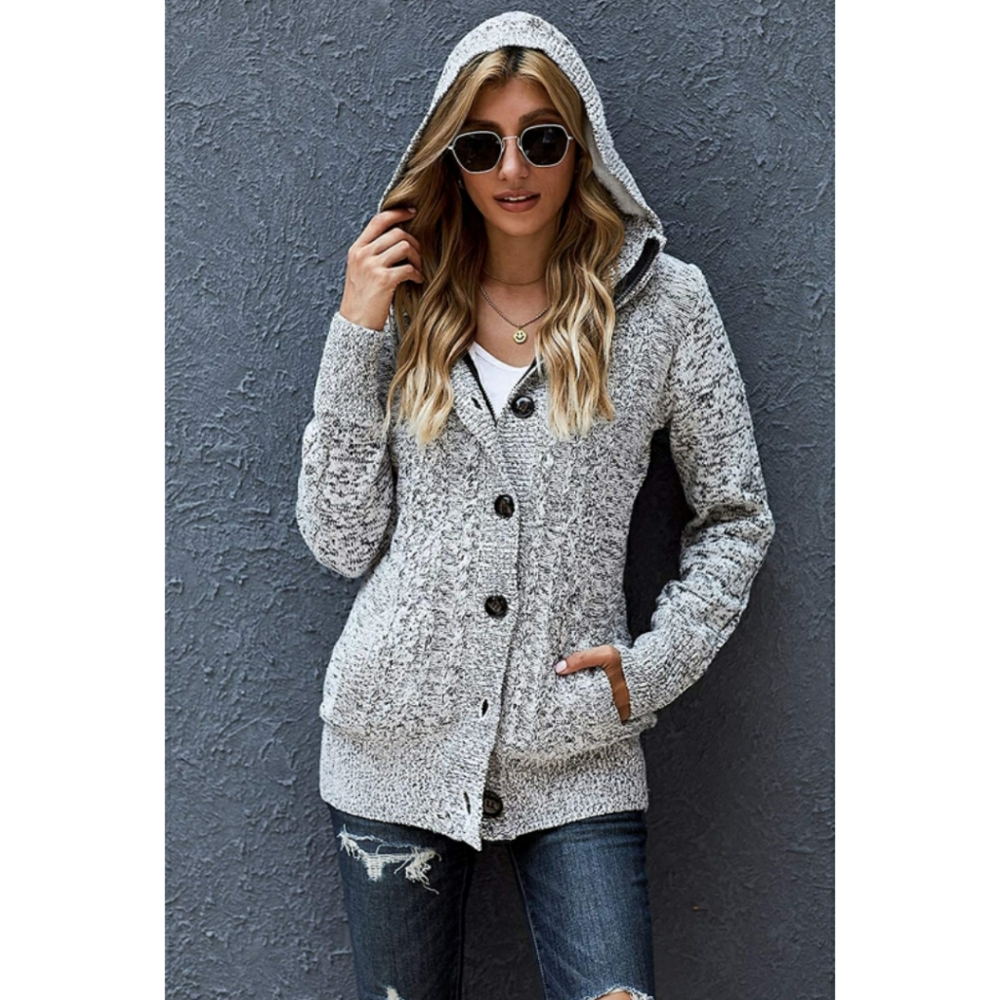 🆕️Hooded Knit Cardigans Button Cable Sweater Coat - Picture 4 of 11
